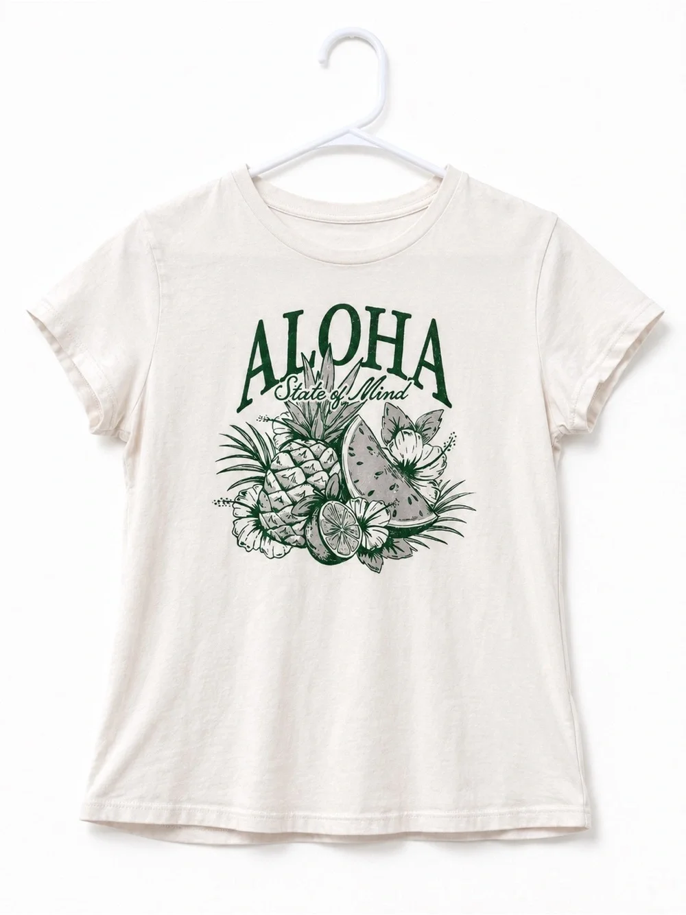 Old Navy Cream Graphic 'Aloha' Tee with Green Print
